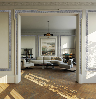 " Luxurious design tile decoration LEAFLAT by FBINNOTECH Mother-of-pearl tiles: an elegant choice for your design project"